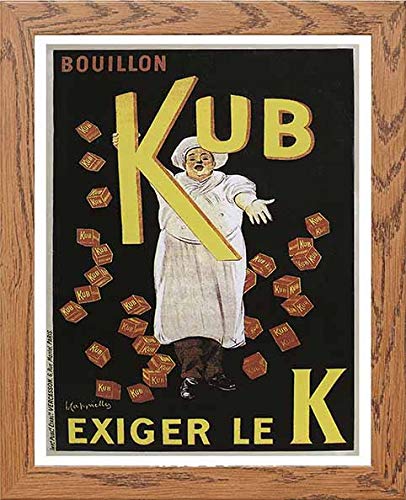 Vintage Poster Bouillon Kub Chef in Wood frame, premium wall art print
