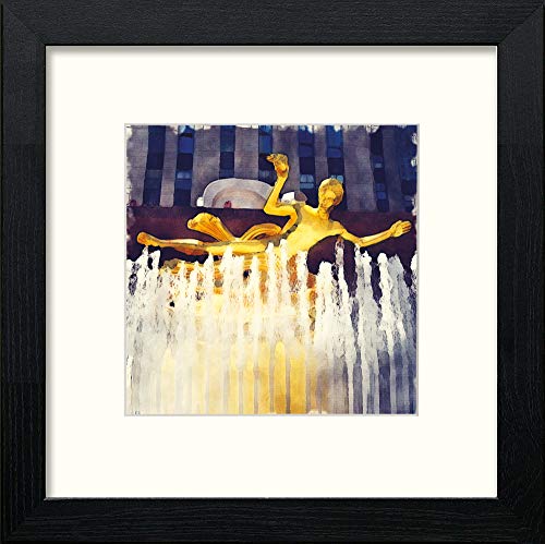 New York Rockefellow Centre in Black Wood frame, premium wall art print
