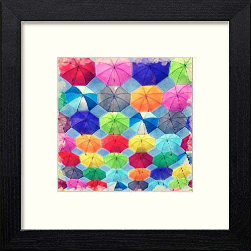 Umbrellas in Black Wood frame, premium wall art print