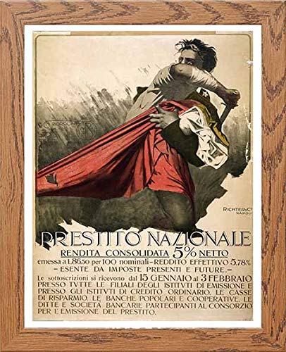 Vintage Poster Italy 1918 Prestito Nazionale in Wood frame, premium wall art print