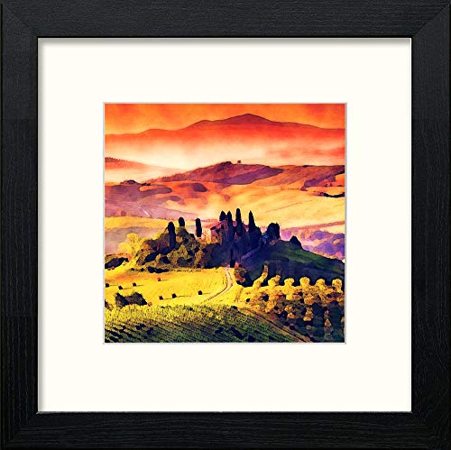Tuscan Landscape At Dusk in Black Wood frame, premium wall art print