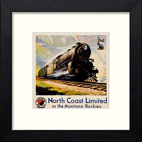 Vintage Steam Train Poster in Black Wood frame, premium wall art print