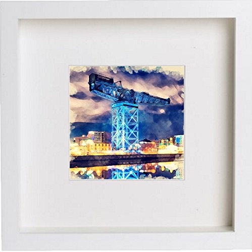 Glasgow Finnieston Crane At Night 0046 in White frame, premium wall art print