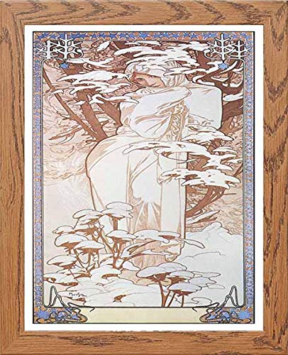 Vintage Poster Alphonse Mucha Hiverwinter C1903 in Wood frame, premium wall art print