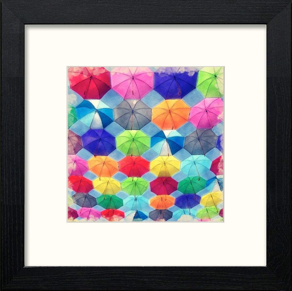 Umbrellas in Black Wood frame, premium wall art print