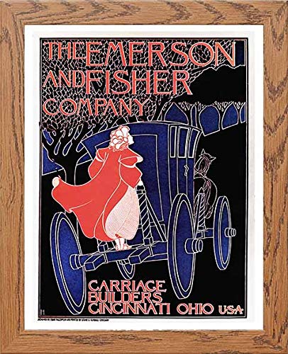Vintage Poster The Emerson And Fisher Company Carriage Builders in Wood frame, premium wall art print