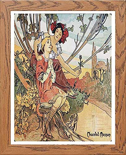 Vintage Poster Alphonse Mucha Chocolat Massonchocolat Mexicain Adolescence 1897 in Wood frame, premium wall art print