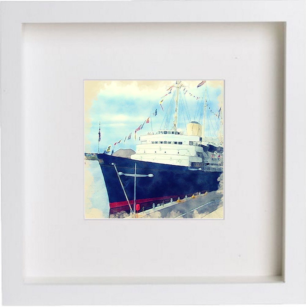 Edinburgh Her Majesty's Yacht Britannia 0028 in White frame, premium wall art print