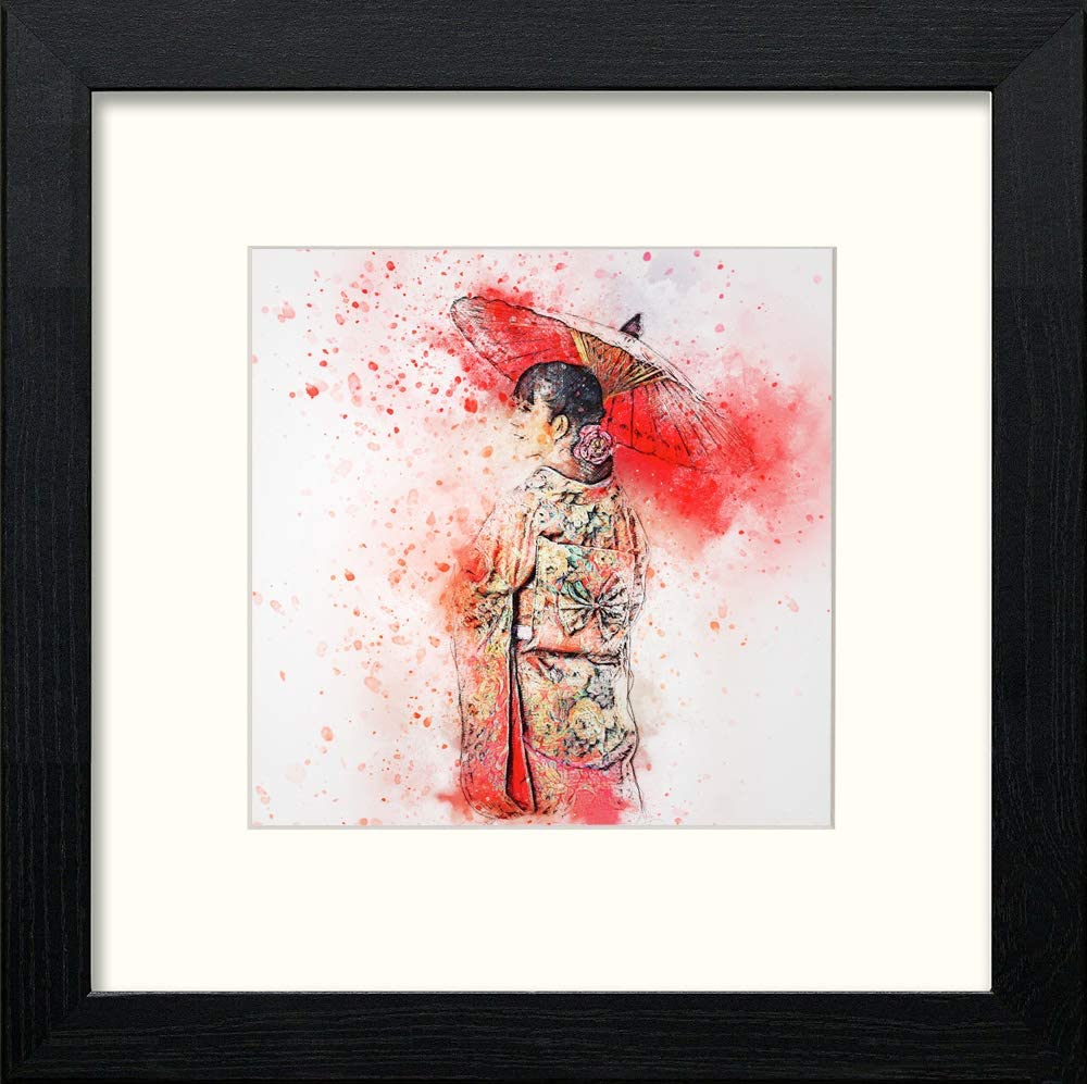 Geisha in Black Wood frame, premium wall art print