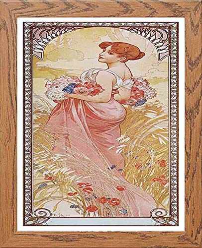 Vintage Poster Alphonse Mucha Etesummer 1903 Floral Garden in Wood frame, premium wall art print