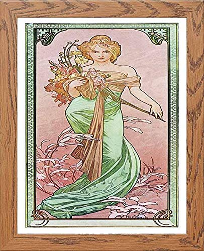 Vintage Poster Alphonse Mucha Printempsspring 1900 in Wood frame, premium wall art print
