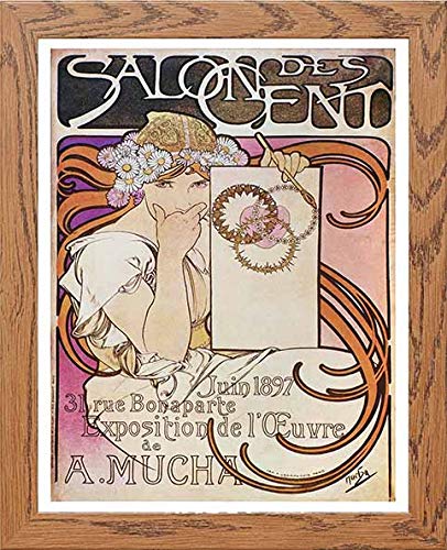 Vintage Poster Alphonse Mucha Salon Des Cent 1897 in Wood frame, premium wall art print
