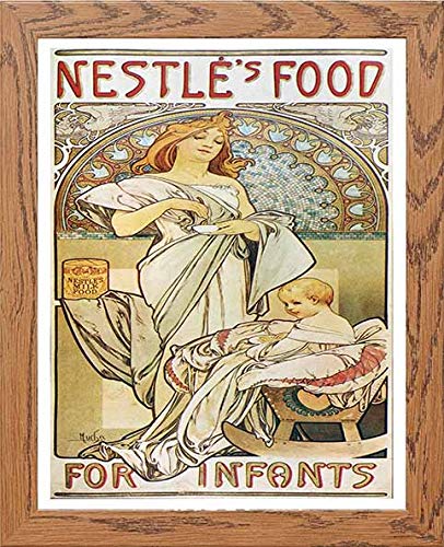 Vintage Poster Alphonse Mucha Nestles Food For Infants 1898 in Wood frame, premium wall art print