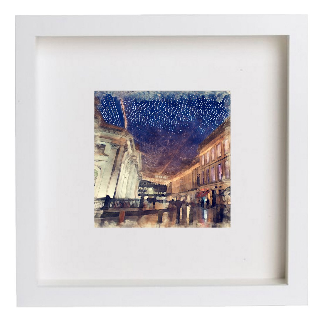 Royal Exchange Square Lights Glasgow, Scotland 183 in White frame, premium wall art print