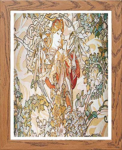 Vintage Poster Alphonse Mucha Femme A La Margueritewoman With Daisy C1900 in Wood frame, premium wall art print