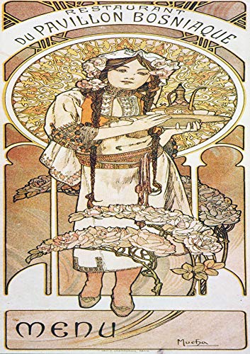 L Lumartos Vintage Poster Alphonse Mucha Menu Restaurant Du Pavillion Bosniaque 1900