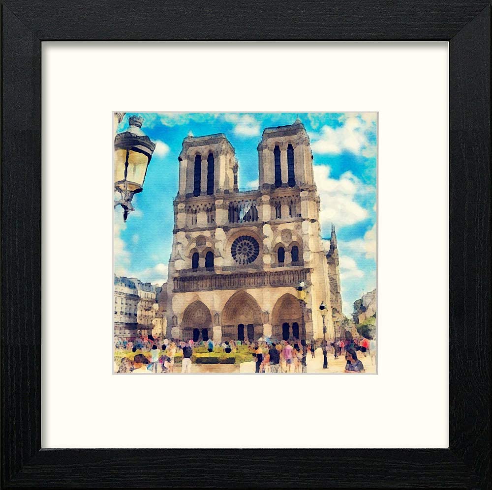 Notre Dame in Black Wood frame, premium wall art print