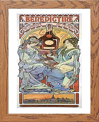 Vintage Poster Benedictine in Wood frame, premium wall art print