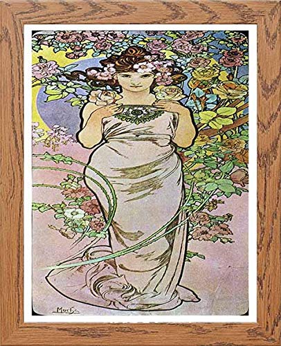 Vintage Poster Alphonse Mucha La Roserose 1897 in Wood frame, premium wall art print