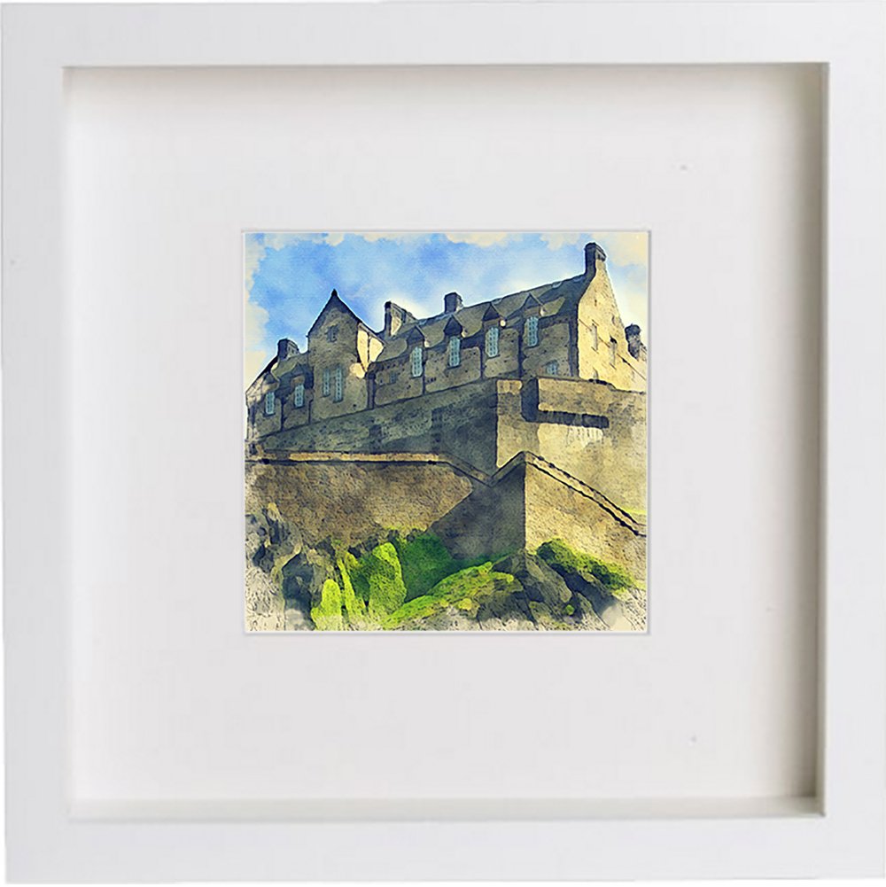 Edinburgh Castle 0032 in White frame, premium wall art print