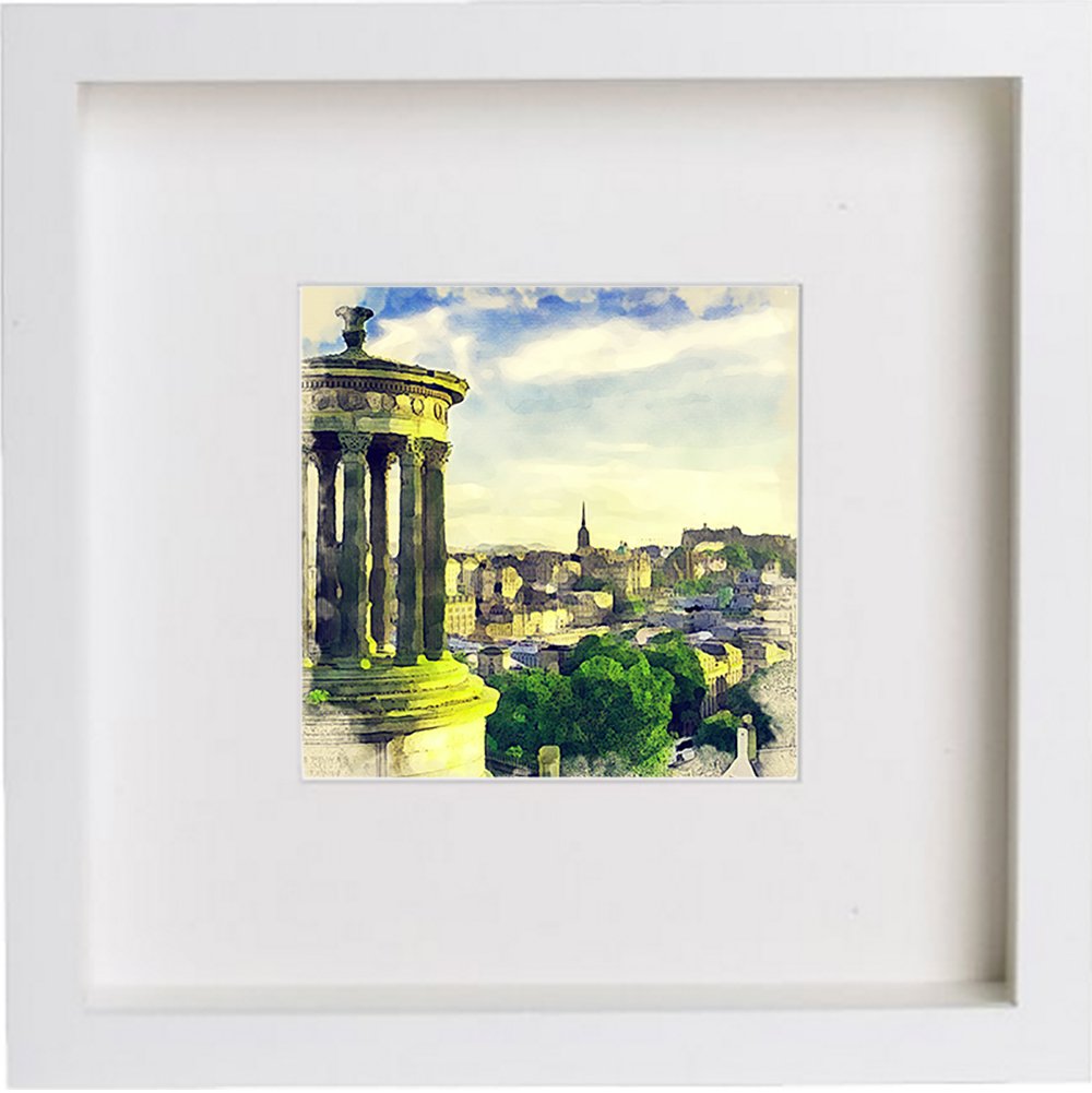 Edinburgh Calton Hill 0025 in White frame, premium wall art print
