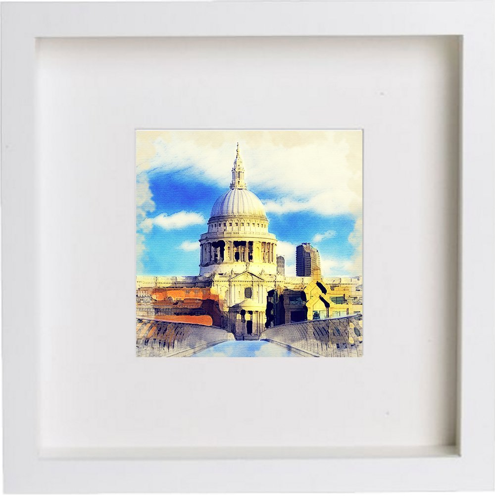 London St Paul's Cathedral Framed Art Print 107 in White frame, premium wall art print