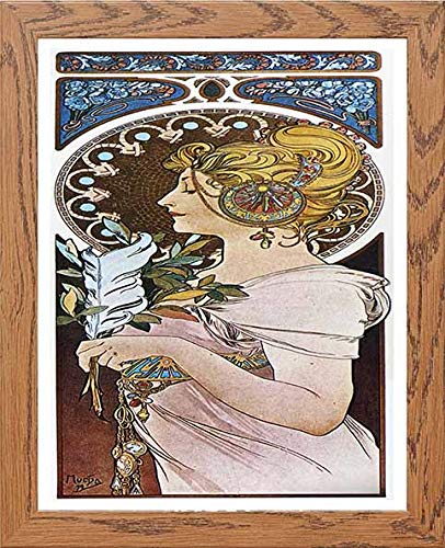 Vintage Poster Alphonse Mucha La Plumethe Pen 1899 in Wood frame, premium wall art print