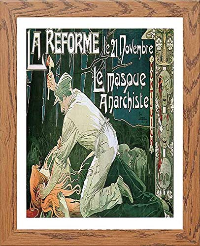 Vintage Poster Le Masque Anarchiste in Wood frame, premium wall art print