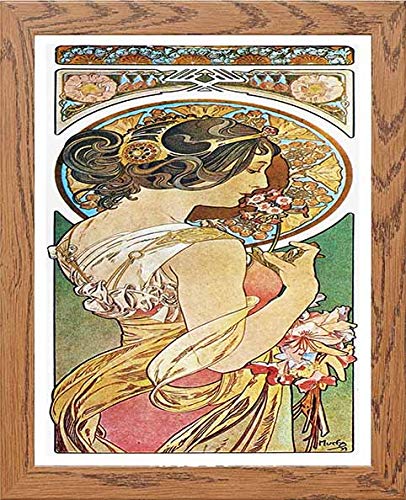 Vintage Poster Alphonse Mucha La Primeverepolyanthus 1899 in Wood frame, premium wall art print