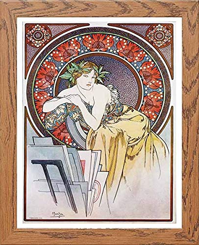 Vintage Poster Alphonse Mucha Femme Au Carton A Dessinsgirl With Easel 1898 in Wood frame, premium wall art print