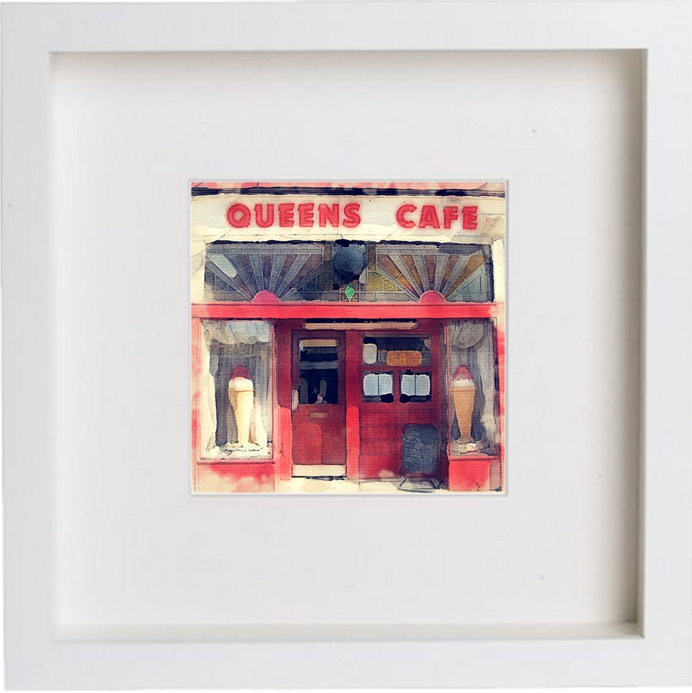 Glasgow Queens Park Cafe 0171 in White frame, premium wall art print