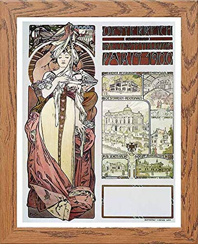 Vintage Poster Alphonse Mucha Oesterreich Auf Der Weltausstellung 1900 in Wood frame, premium wall art print