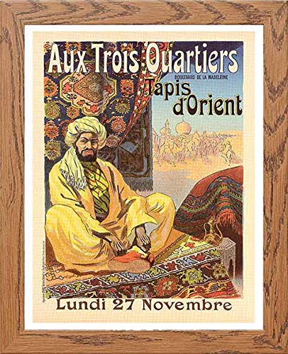 Vintage Poster Aux Trois Quartiers Tapis Dorient in Wood frame, premium wall art print