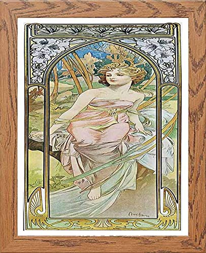 Vintage Poster Alphonse Mucha Eveil Du Matinmorning Awakening 1899 in Wood frame, premium wall art print