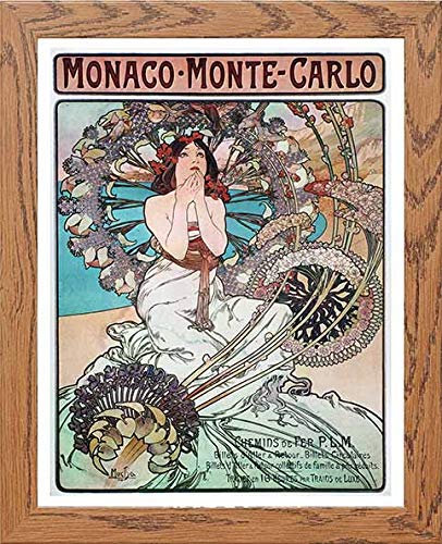 Vintage Poster Alphonse Mucha Manaco Monte Carlo 1897 in Wood frame, premium wall art print