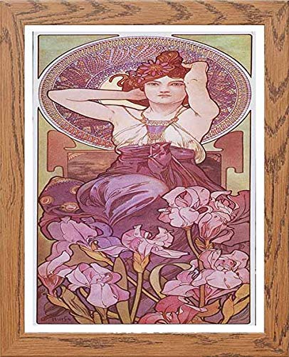 Vintage Poster Alphonse Mucha L Amethysteamethyst 1900 Purple Flowers in Wood frame, premium wall art print