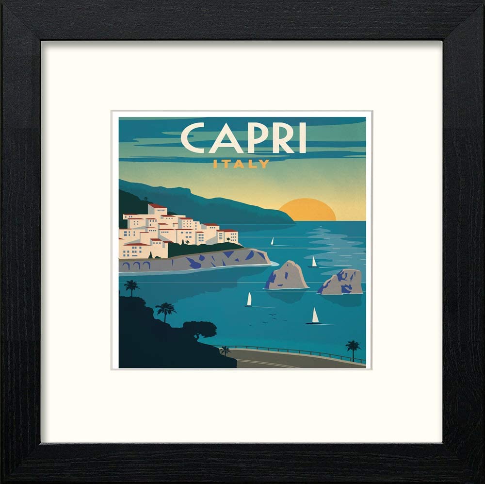 Vintage Capri Poster in Black Wood frame, premium wall art print