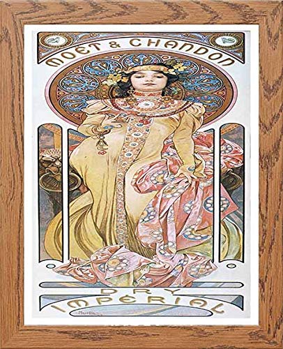 Vintage Poster Alphonse Mucha Moet Chandon Dry Imperial 1899 in Wood frame, premium wall art print