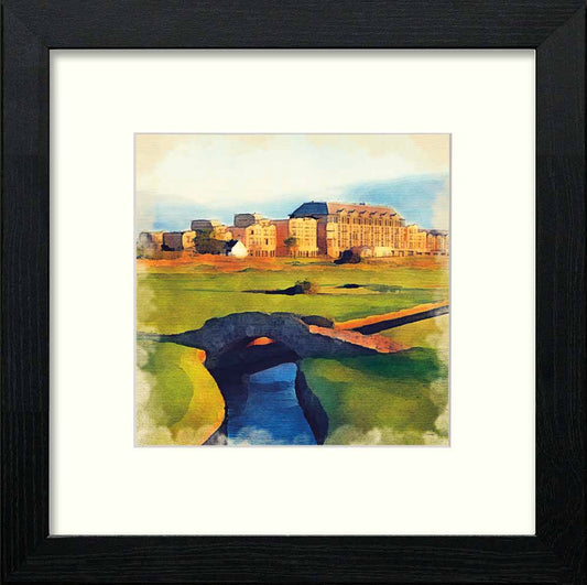St Andrews Old Course Hotel in Black Wood frame, premium wall art print