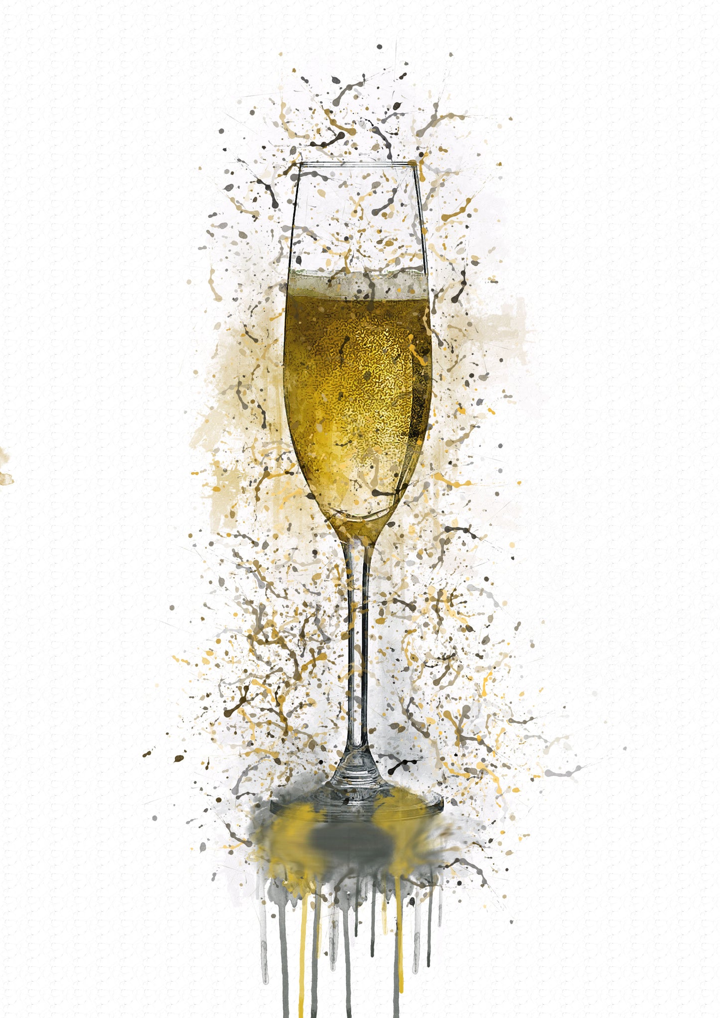 Champagne Glass Splash Print in A4 frame, premium wall art print