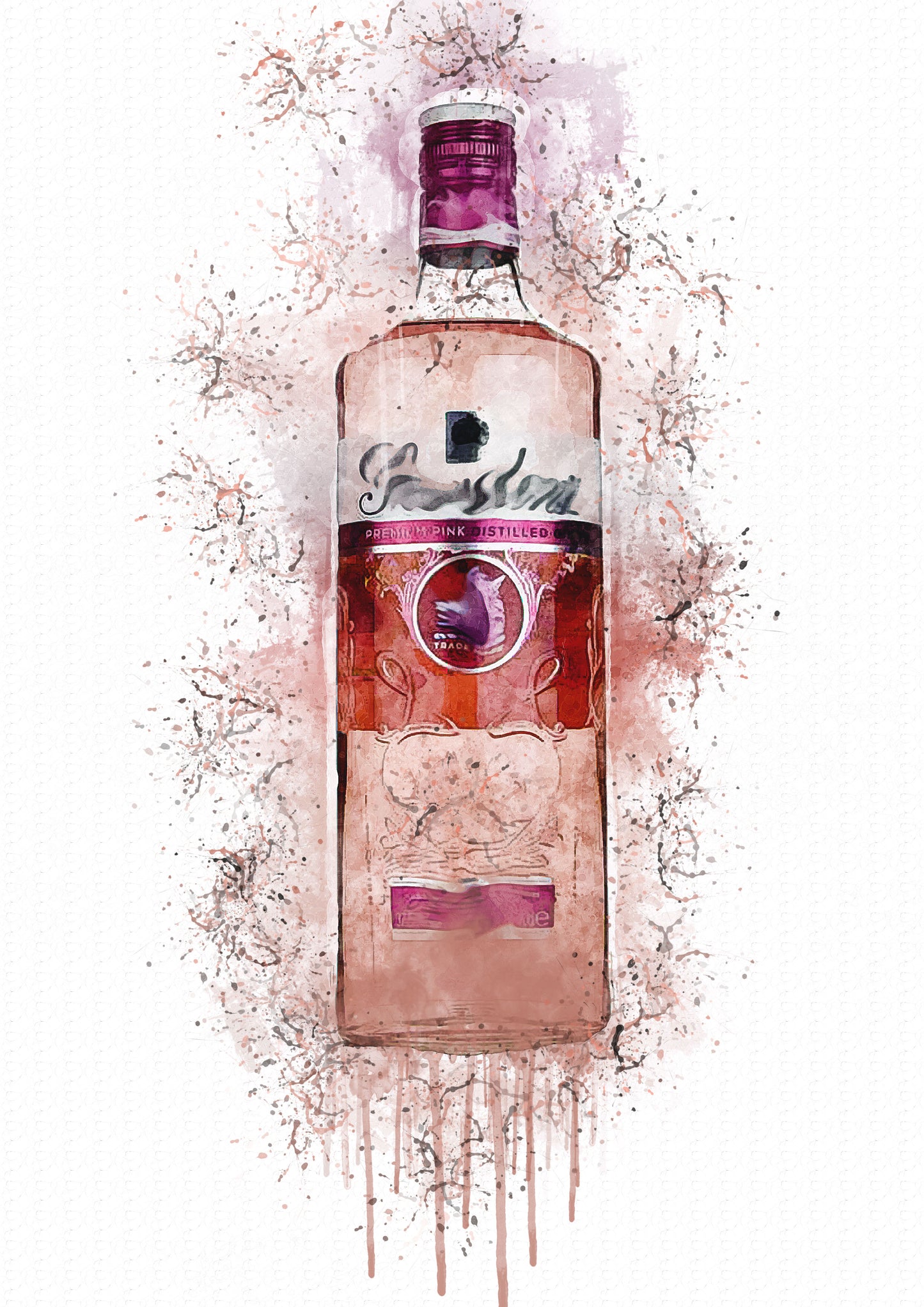 Gord Pink Gin Splash Print in A4 frame, premium wall art print