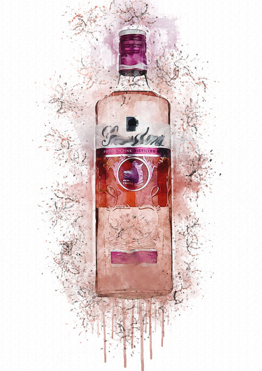Gord Pink Gin Splash Print in A4 frame, premium wall art print