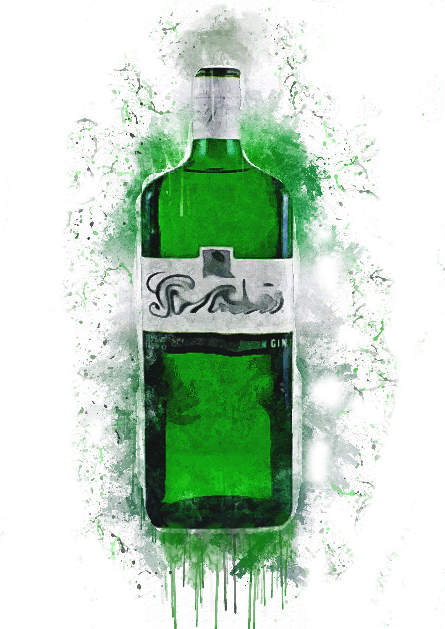 Gord Green Gin Splash Print in A4 frame, premium wall art print