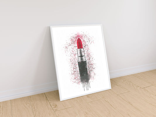 Red Black Lipstick Splash Beauty Print in A4 frame, premium wall art print