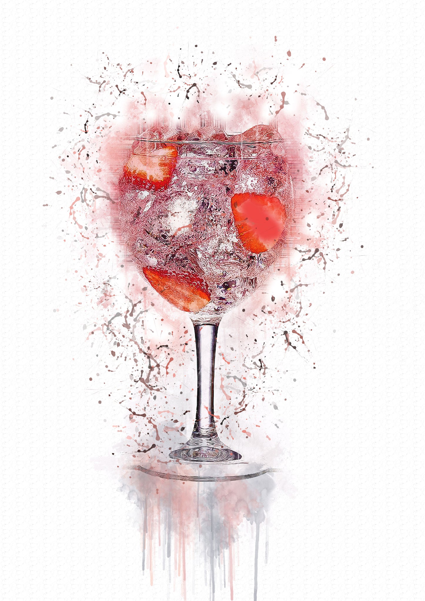 Pink Gin Glass Goblet Splash Print in A4 frame, premium wall art print