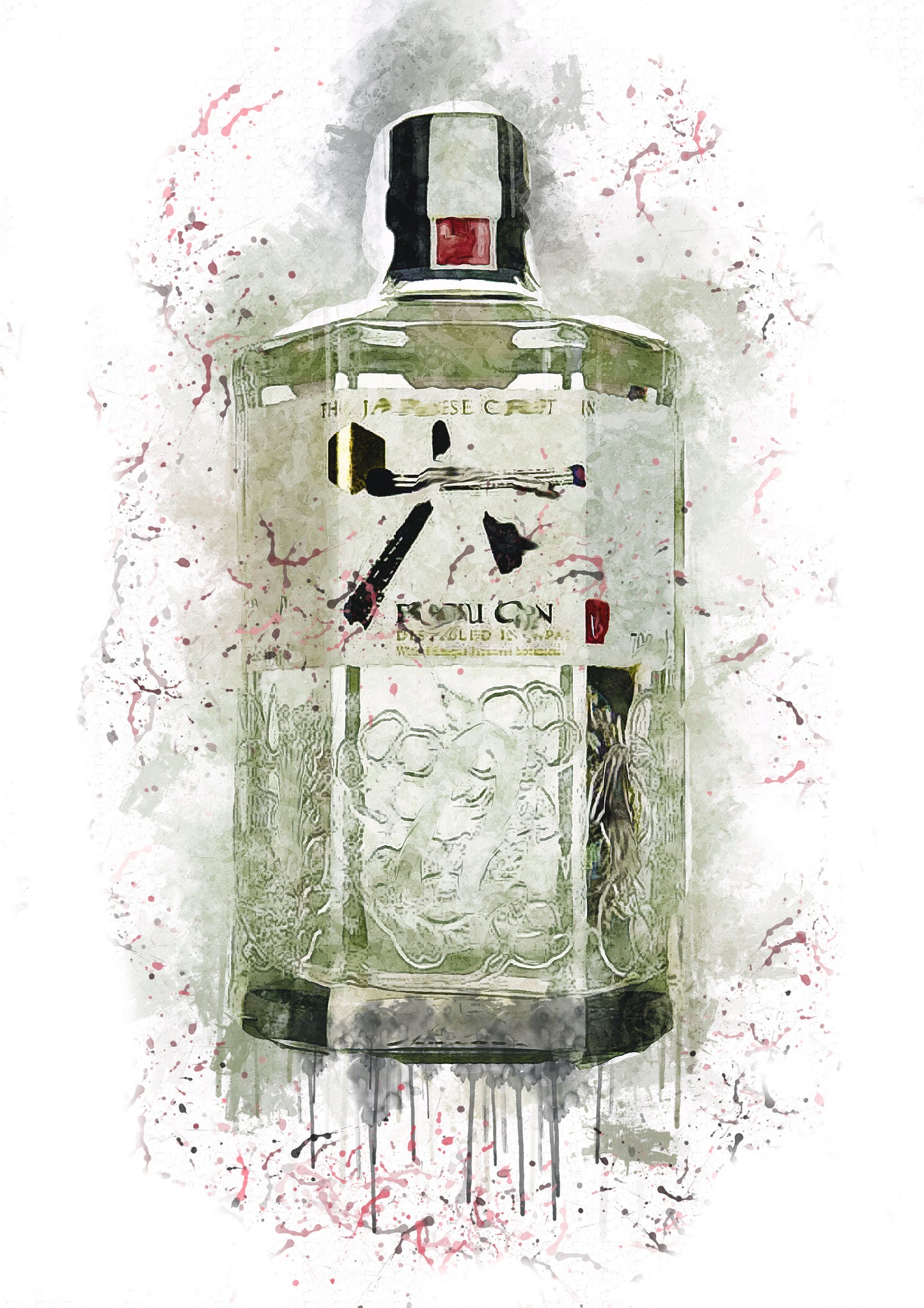 Japanese Gin Splash Print in A4 frame, premium wall art print