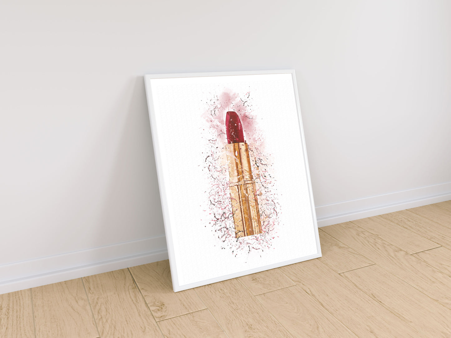 Rose Gold Lipstick Splash Beauty Print in A4 frame, premium wall art print