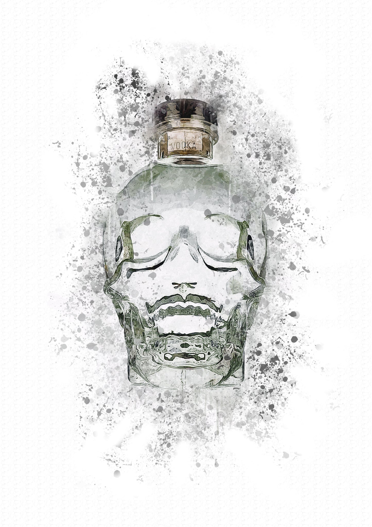 Skull Gin Splash Print in A4 frame, premium wall art print