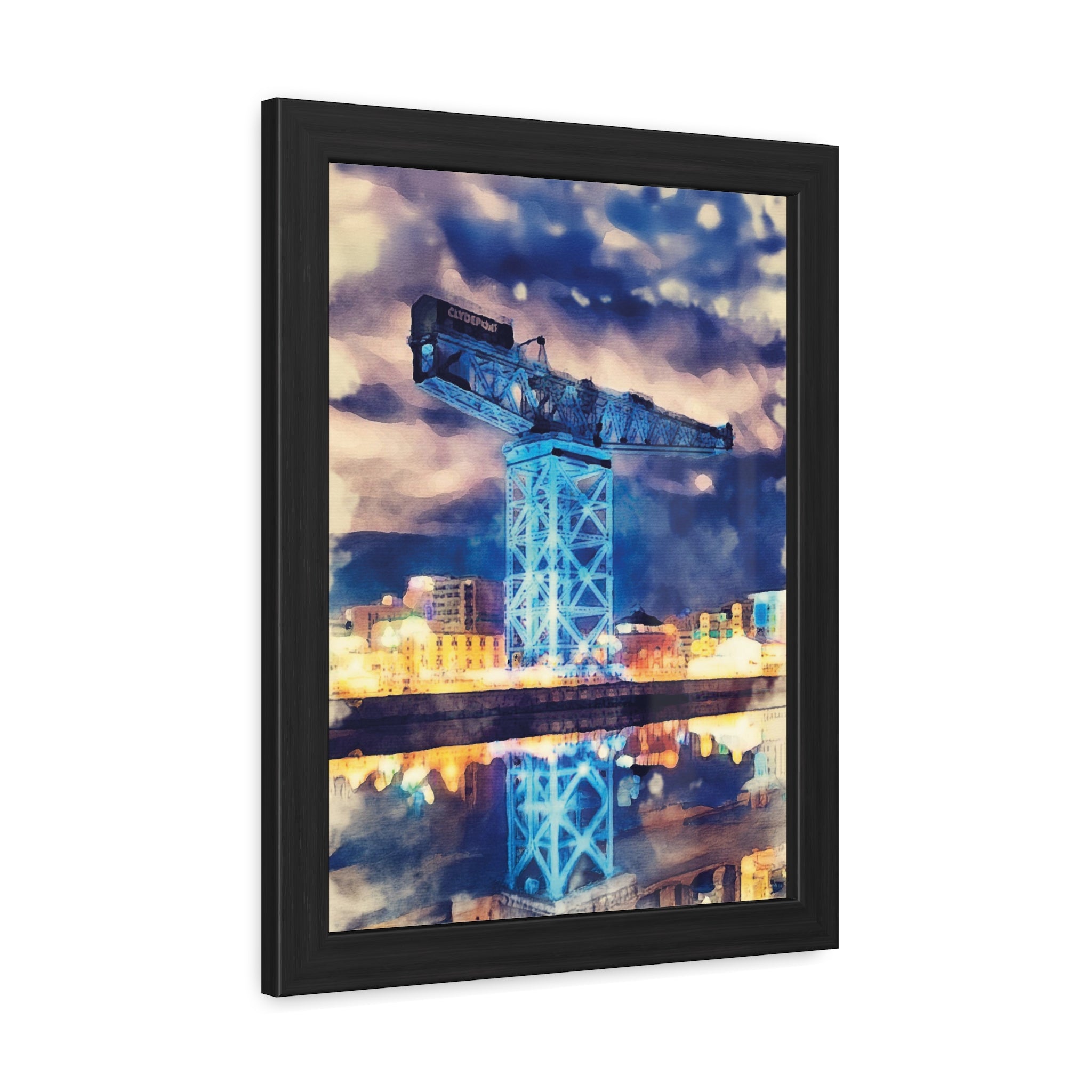 Glasgow's Finnieston Crane, Watercolour-Style  Maritime Heritage Architecture Framed Wall Art