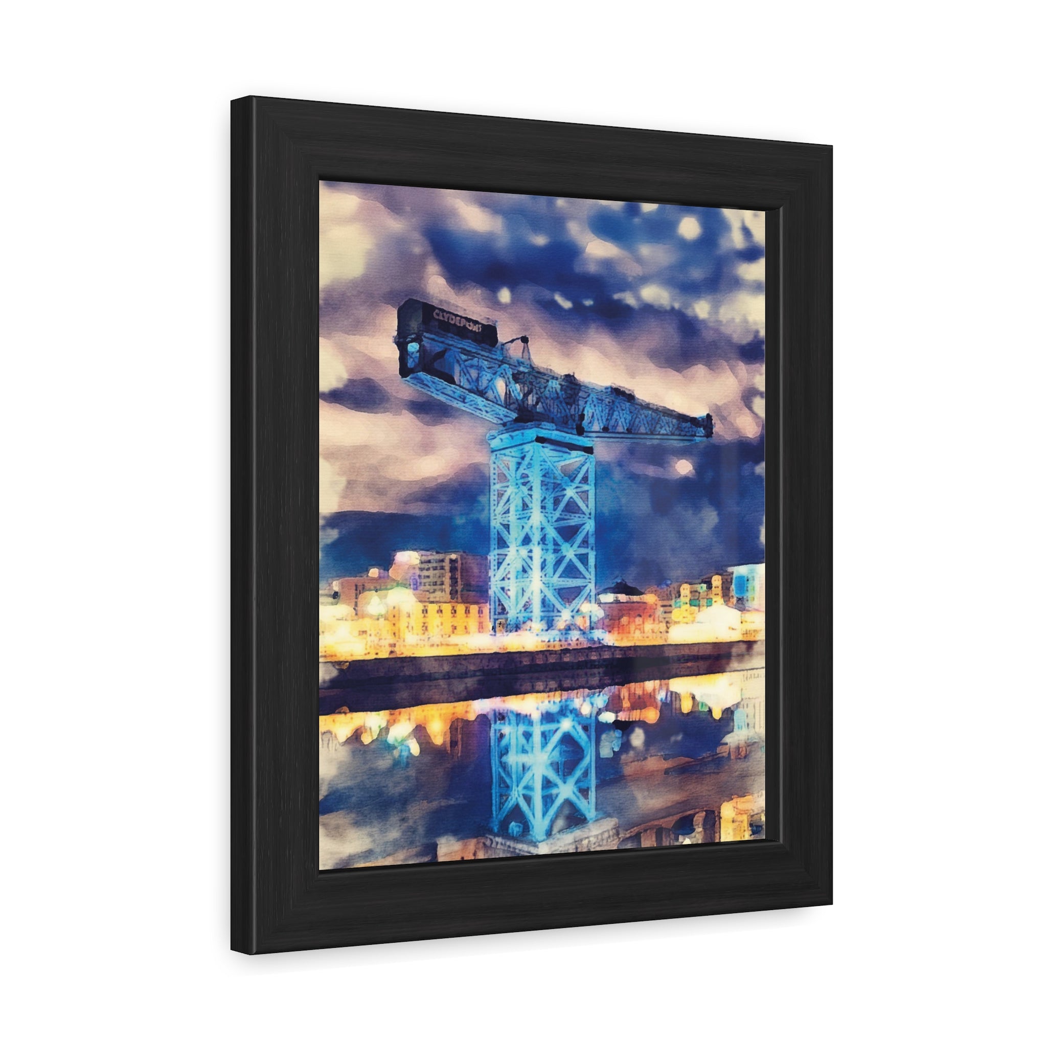 Glasgow's Finnieston Crane, Watercolour-Style  Maritime Heritage Architecture Framed Wall Art